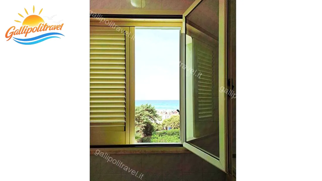 View of the beach from the window of La Praja, Baia Verde Gallipoli