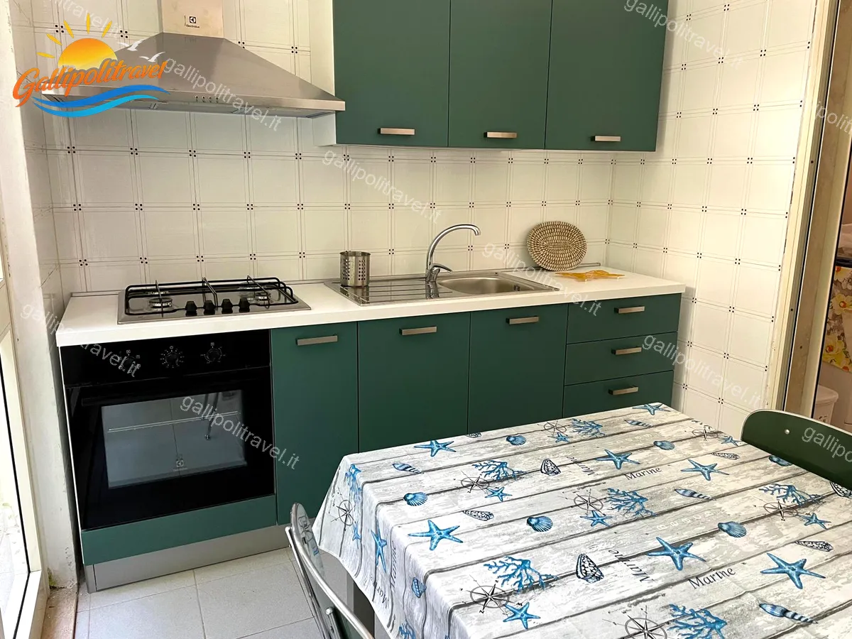 Cuisine avec plaque de cuisson de l'appartement trois pièces Tamerici 01, Baia Verde Gallipoli